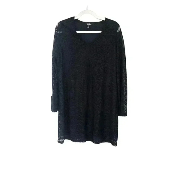 BEBOP Black Lace Long Flared Sleeve V Neck Shift Mini Dress - Picture 1 of 6